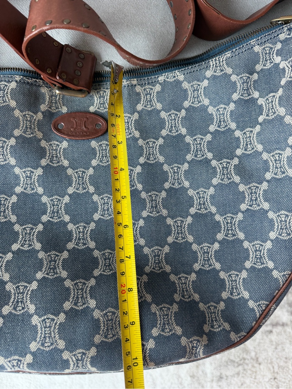 Celine Blue Monogram Canvas Crossbody with Brown Leather Strap - Picture 9 of 13